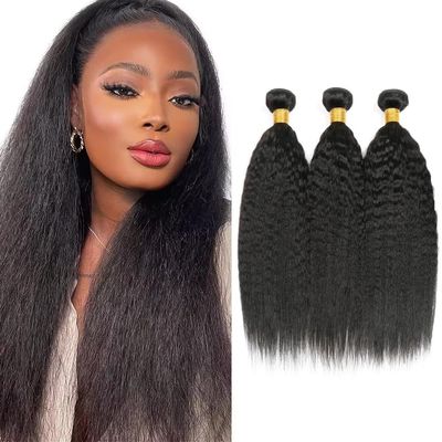 Yaki Straight Bundles Human Hair #1B Natural Black Human Hair Bundles 20 22 24 Inch SeeGovie Unprocessed Brazilian Virgin Hair Natural Color Kinky Straight Bundle Human Hair Extensions 150 Gram