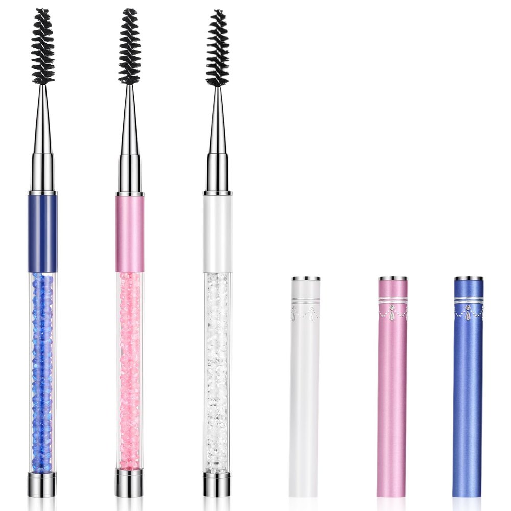 3 Pcs Spoolies Mascara Wands with Cap, Eyelash Brush Portable Cosmetic Brushes Reusable Brow Brushes Eye Brow Brush Applicator Make up Accessories for Lash Extensions