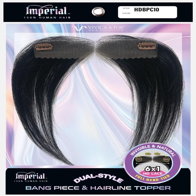 Vivica A. Fox Human Hair 10 Inch HD Lace Curtain Bang & Hairline Topper, 6X1 Lace, Invisible Hairline, Natural Baby Hair, Full Hand Tied, 2 Clip in for Easy Install (Natural)