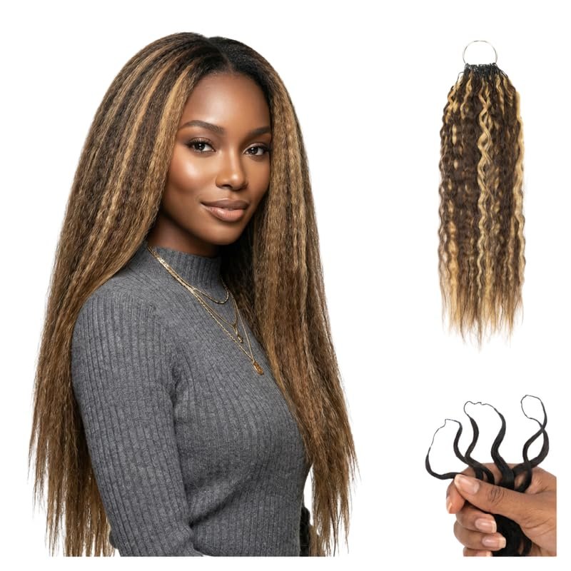 100% Unprocessed Remy Human Hair Feather Crochet Extensions for Women - Kinky Straight - Honey Auburn (Pack of 3)