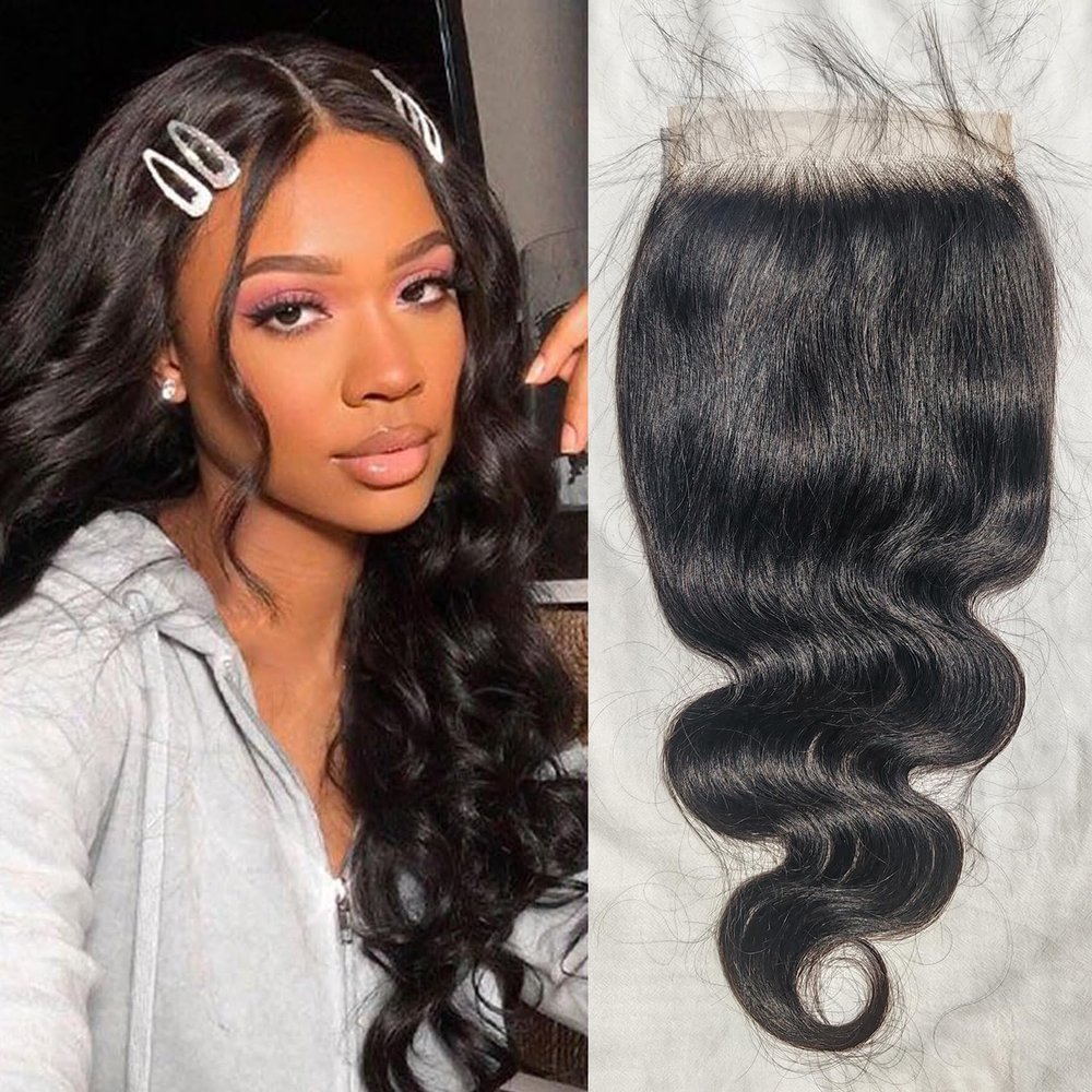 7x7 Lace Closure Human Hair Body Wave HD Transparent Lace Closure Brazilian Virgin Remy Human Hair High Density 10A Pre Plucked with Baby Hair Natural Black Color 20 Inch