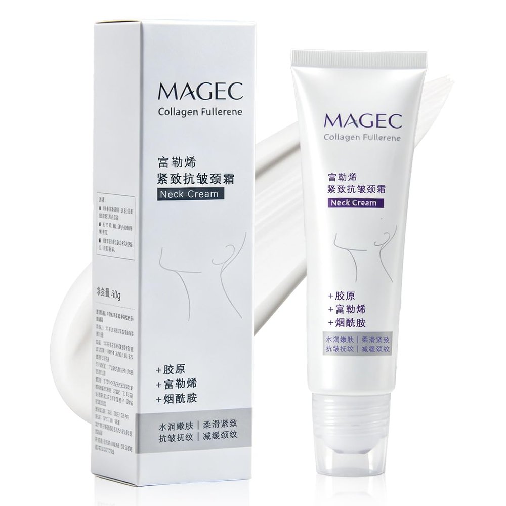 Aiwejay Magic Collagen Fullerene Neck Cream with Roller, Firming & Tightening Neck Cream with Collagen Peptides, Anti-Wrinkle Moisturizing Neck Skincare for Smoother, Youthful-Looking Skin