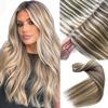 Butterfly Weft Hair Extensions Human Hair Platinum Blonde Balayage Hair Extensions Butterly Weft with Micro Beads 18 Inch 100G Ash Brown with Blonde Highlights OVO Wefts Extension Human Hair for DIY view 1