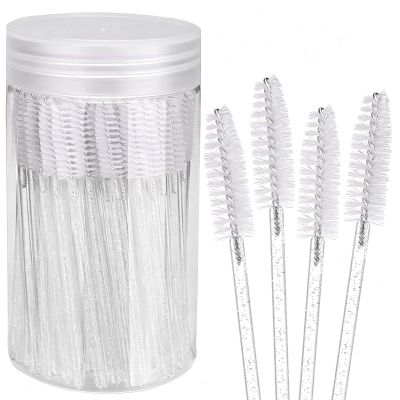 Elisel 100pcs Disposable Mascara Brushes with Container, Mascara Wands Makeup Brushes Applicators Kits for Eyelash Extensions and Eyebrow Brush (Clear)