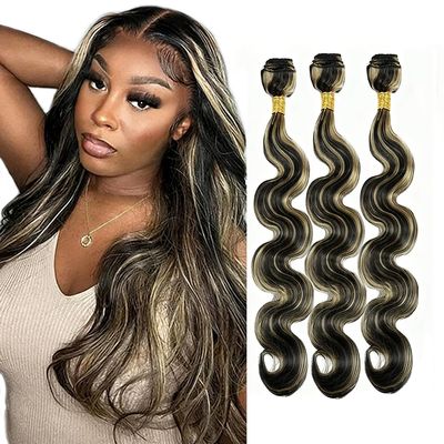 Honey Blonde Human Hair Bundles P1B27 Highlight Body Wave Bundles 22 24 26"