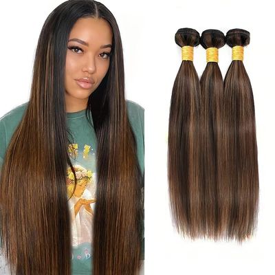 Light Brown Bundles Human Hair Highlight Straight Human Hair Bundle 22 24 26 Inch Double Weft P1B30 Ombre Bundles 150G Brazilian Virgin Remy Hair Extensions Deals