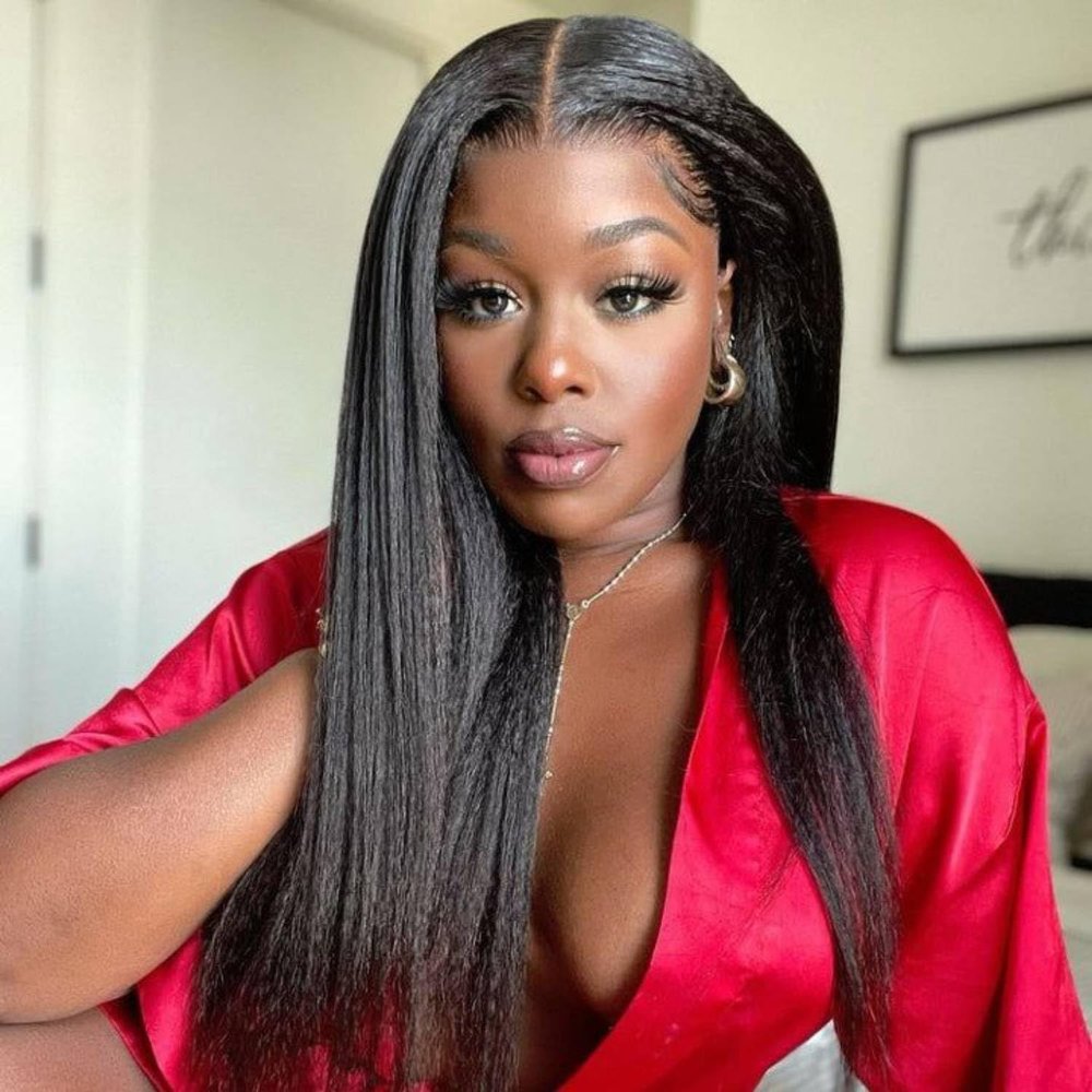 LOVFIR V Part Kinky Straight Wig Human Hair 180% Density Glueless Upgrade U Part Wig No Leave Out Yaki Straight VPart Human Hair Wigs for Women Beginner Friendly Natural Color 18 Inch