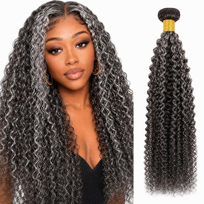 Peenoll 20 Inch Jerry Curly Wave Human Hair Bundles P4/GREY Kinkycurly Weave Single One Bundles Human Hair Unprocessed Brazilian Virgin Quick Weave Hair Extension for Black Women