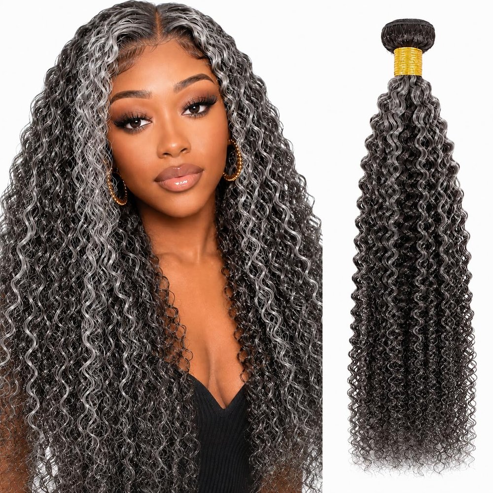 Peenoll 20 Inch Jerry Curly Wave Human Hair Bundles P4/GREY Kinkycurly Weave Single One Bundles Human Hair Unprocessed Brazilian Virgin Quick Weave Hair Extension for Black Women