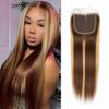 4/27 ombre Highlight Closure Human Hair P4/27 5x5 HD Transparent Lace Closure Brazilian 150% Density Straight Free Part Kim K With Baby Hair 10 Inch view 1