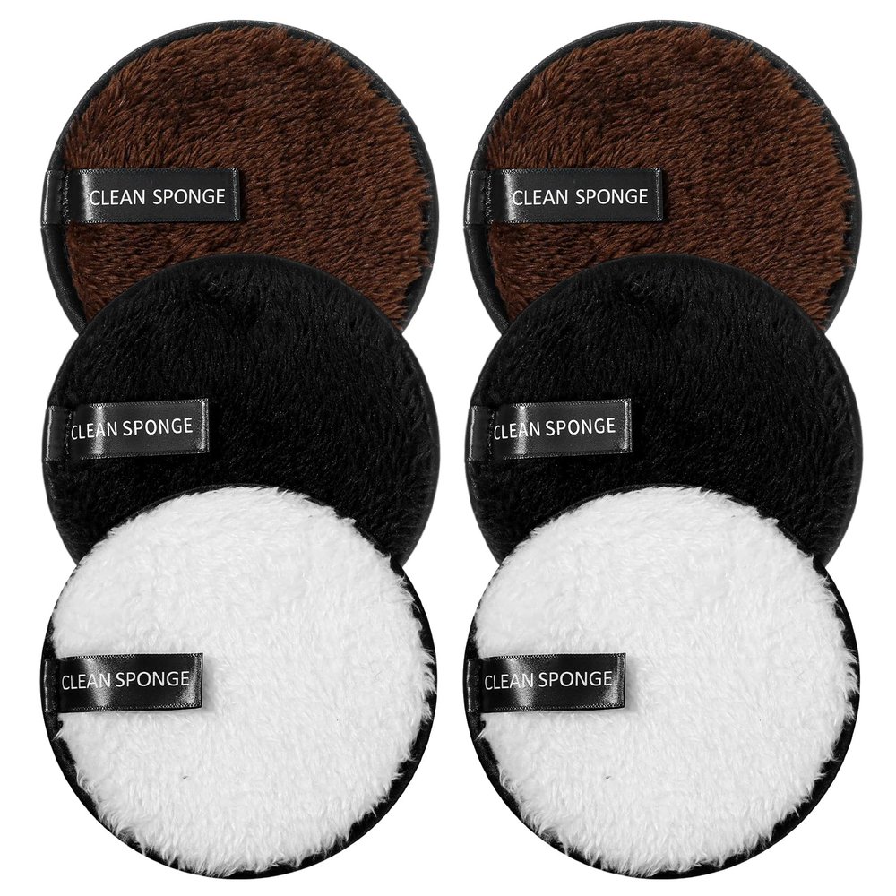 6Pcs Reusable Cotton Pads, Shimmeroo Reusable Cotton Rounds Makeup Remover Pads Double-Sided Facial Cleansing Puffs Round Make up Remover Pad for All Skin Types