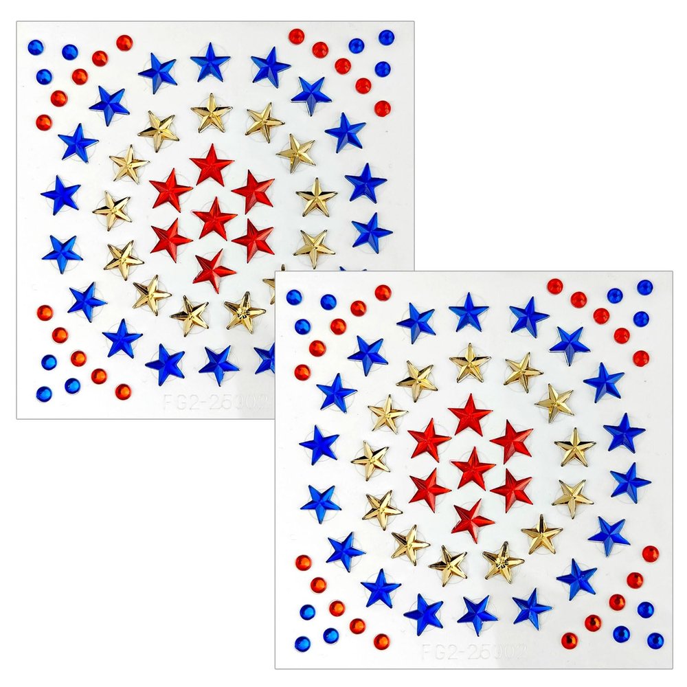 114Pcs 4th of July Star Face Gems Patriotic Star Face Jewels Self-Adhesive Red Blue Stars Jewel Stickers Face Rhinestones Stickers Women Independence Day Accessories for Face, Body, Hair