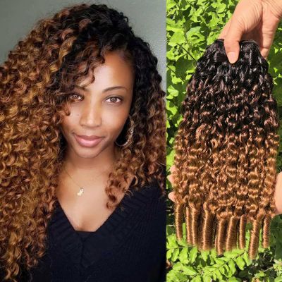 Beaushine 15A Ombre Burmese Curly 1 Bundle Human Hair 16 Inch, 3 Tone Chestnut Brown Color 3C4A Deep Water Wave with Spiral Curly Ends, 100% Raw Curly Human Hair Double Weft Full Natural Look