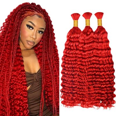 Red Braiding Hair Deep Wave Bulk Red Boho Human Hair 24 24 24 Inch Deep Curly Burgundy Human Braiding Hair Extensions for Woman