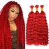 Red Braiding Hair Deep Wave Bulk Red Boho Human Hair 24 24 24 Inch Deep Curly Burgundy Human Braiding Hair Extensions for Woman view 1