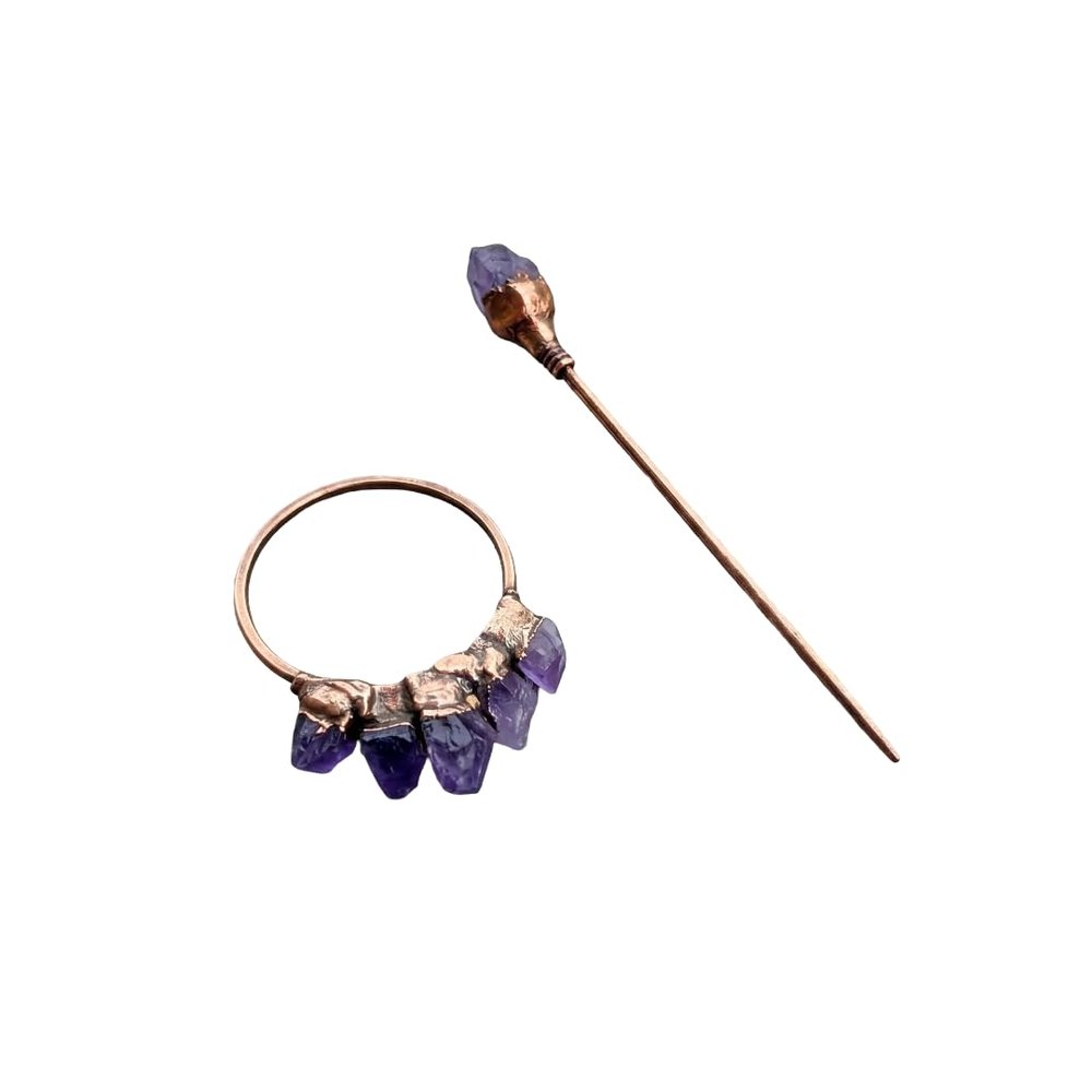 Handmade Amethyst Hair Slide Minimalist Hair Stick for Bun Unique Wedding Hair Jewelry (Silver Plated)