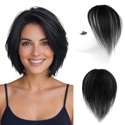 REECHO Human Hair Clip-in Hair Volumizer - Short Thick Hairpieces for Extra Volume, Easy Clip-in Extensions for Thin & Fine Hair Natural Black 8 Inch(Pack of 1)