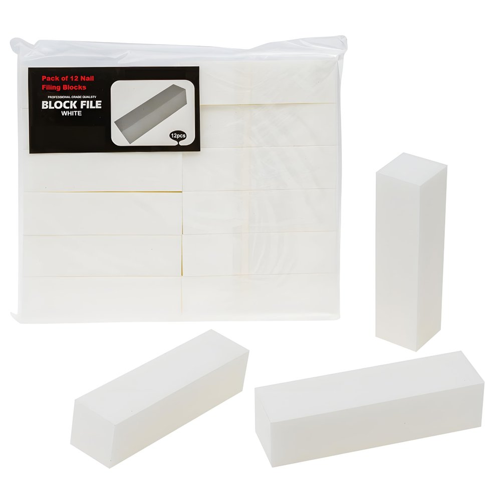12 Pack Nail Buffer Block, 4 Sided Nail File Sanding Blocks for Natural & Acrylic Nails, Medium Grit 150, Washable & Reusable Buffing Blocks for Manicure & Pedicure (White)