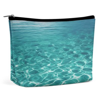 VstaDank Blue Aqua Pool Water Makeup Bag Large Capacity Trave Cosmetic Bag for Purse Cute Handheld Makeup Bag with Zipper Portable Skincare Pouch Coin Purse for Women Trips