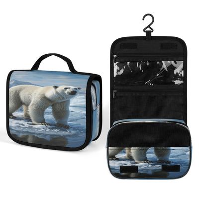 NHSGDUA Polar Bear Ice Travel Toiletry Bag for Women & Men, Makeup Bags with Hook And Multiple Pockets, Cosmetic Case for Bathroom Shower