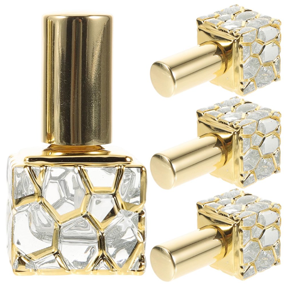 SOESFOUFU 4pcs Mini Spray Perfume Atomizer 10ml Glass Cube Gold