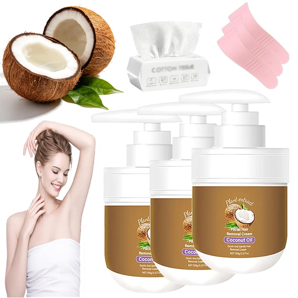 Coconut Hair Removal Cream for Women, Coconut Oil Facial Hair Remover, Pain Free Hair Removal Spray, Suitable for All Ski