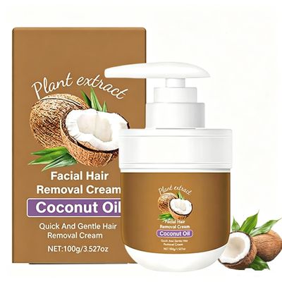 Kivorush Facial Hair Remover, Gentle Coconut Oil Hair Removal Cream, Plant Extract, Fast-Acting, Gentle Formula for Lips, Legs, Arms & Underarms