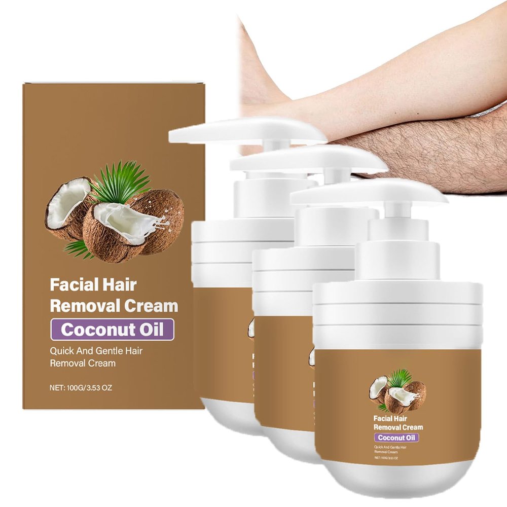 Coconut Oil Facial Hair Removal Cream for Women, 2026 New Plant Extract Coconut Oil Hair Removal Cream, facial hair removal for women, Painless Hair Removal, Sensitive Skin Safe (3pcs)