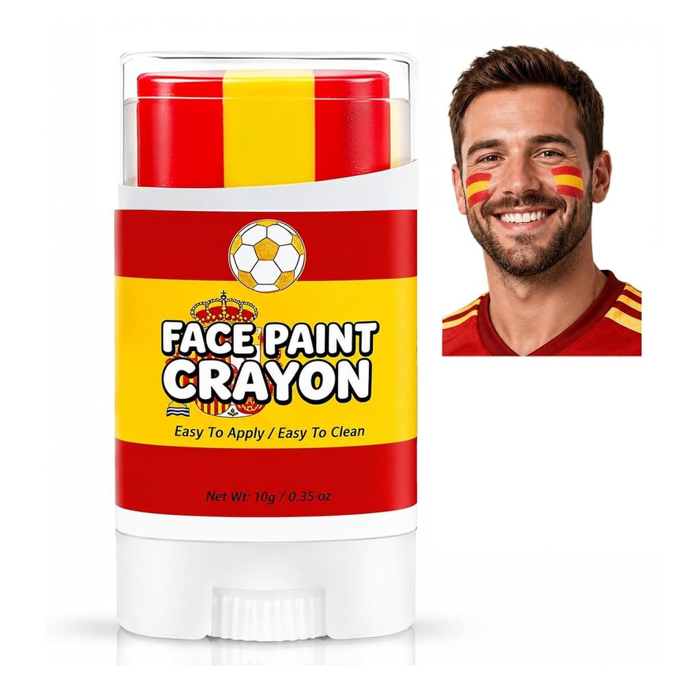 Spain World Cup Face Paint Stick,Red Yellow and Red Spain Soccer Fan Flag Face Body Paint Crayon,Sweatproof & High Pigment for Football,Rugby,Softball,Baseball
