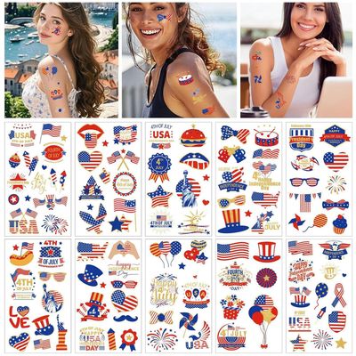 120PCS 4th of July Temporary Tattoos, Gold Fourth of July Tattoos Temporary Individual, American Flag Patriotic Red White and Blue, USA Glow Party Favors for Independence Day, Memorial Day, Labor Day