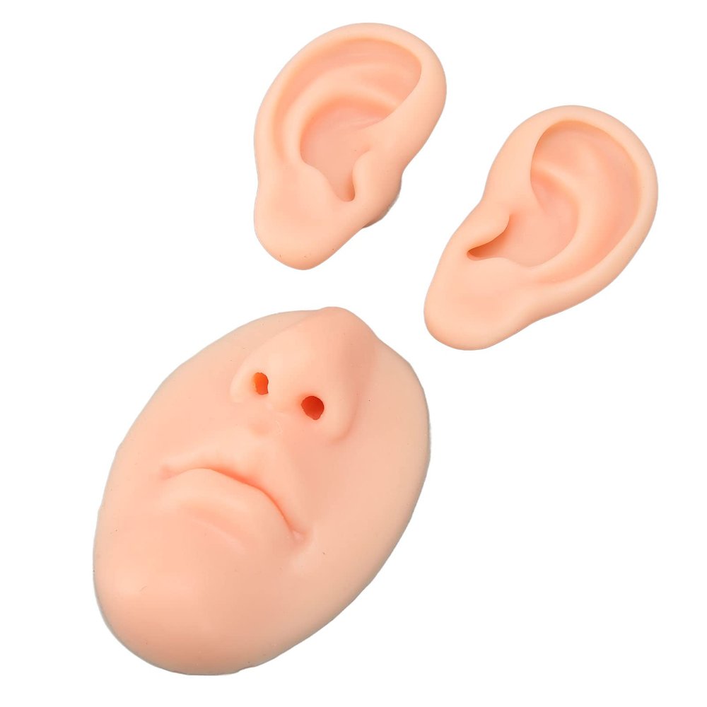 BTSEURY Silicone Ear Nose Model, 3D Simulated Skin Texture for Piercing Practice, with Realistic Size and Touch, for Jewelry Display, Nose Plastic Surgery, Suture Training (Light Skin)
