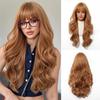 Nuxovin Ginger Wigs with Bangs for Women Natural Long Wavy Curly Human Hair Lightweight Breathable for Cosplay Party Daily Use (Ginger,24inch) view 2