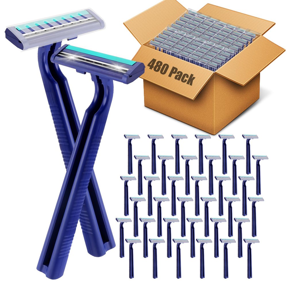 NICEMOVIC 480 Pcs Disposable Razors, Bulk Disposable Razors for Men & Women, Twin Blade Shaving Razors, Homeless Supplies Bulk, Multipurpose Shavers for Hotels, Travel, Charity, Bathrooms - Blue