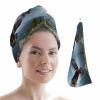 HomeDecorArt Eagle Microfiber Wrap Ultra Absorbent Hair Towel, Forest Mountains Range Sky Animal Natural Landscape with Buttons Hair Cap Drying Towel Turban Bath Hair Wrap for Woman 26x10in view 1