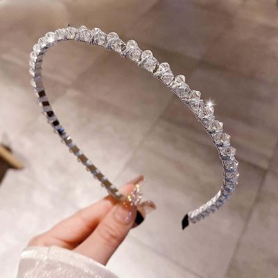 Glimbely Thin Crystal Headband for Women Fashion Rhinestone Hairband Elegant Non-slip Hair Hoops Accessories for Daily, Dates & Party Wear (White)