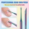 4 Pcs Double Head Cuticles Remover Pusher Cuticle Scraper Pre-treatment Cuticle Pusher with Loop Stainless Steel Cuticles Nail Tool with 100#/240# Grit Nail Files and 1p Storage Bags view 4
