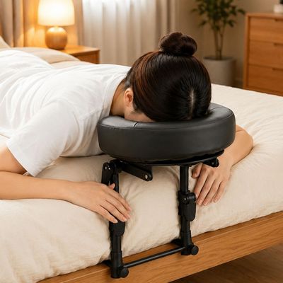 AquaLume Massage Headrest for Bed, Sturdy Bed Massage Head Holder for Thick Mattresses, Adjustable Face Down Pillow for Post-Eye-Surgery Comfort & Home Spa, PU Leather Memory Foam Face Cradle