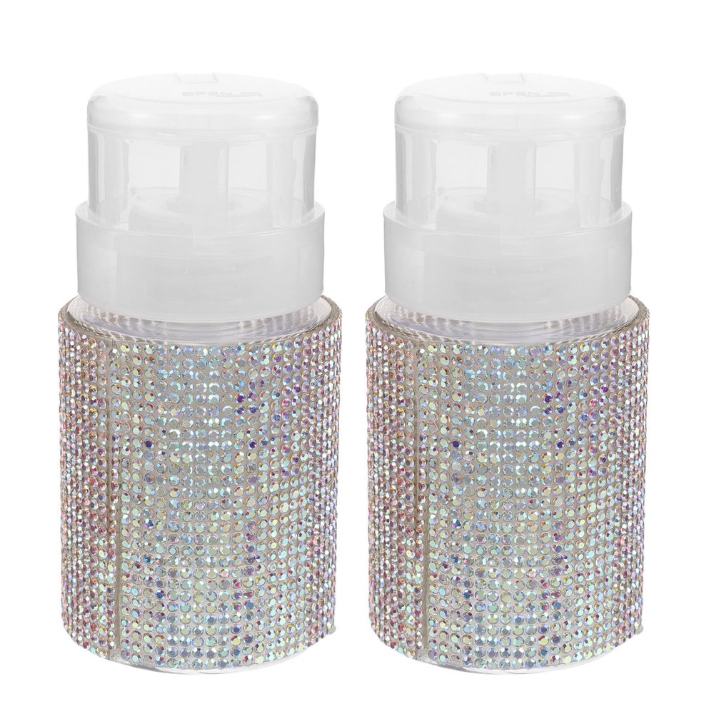 2 Pack Rhinestone Pump Dispenser Bottles for Makeup Remover