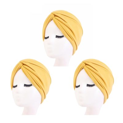 Women's Twisted Knot Turban Hat, Solid Color Stretchy Chemo Headwear, Soft Breathable Beanie Cap for Hair Loss, Head Wrap(Ginger yellow)