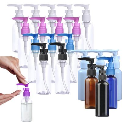 50Pcs 30-100ml Empty Plastic Soap Dispener Shampoo Bottles Bathroom Accessories Hand Cream Press Pump Shower Gel Bathroom Liquid Refillable Containers (Brown-Black Cap,50ml)