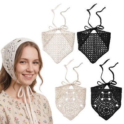 Fosaseua 4Pcs Crochet Head Scarf Boho Hollow Floral Crochet Bandana