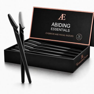 Abiding Essentials Dermaplane Razor for Women & Men Precision Hair Remover & Exfoliating Face Shaver, Eyebrow Trimmer Luxurious At-Home Spa Skincare Set (Premium Black) 10pcs