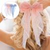 ULTECHNOVO 3pcs Large Hair Bows Spring Barrettes for Thick Hair Women with Long Ribbon Tails Pastel Pink White Blue for Everyday and Party view 4