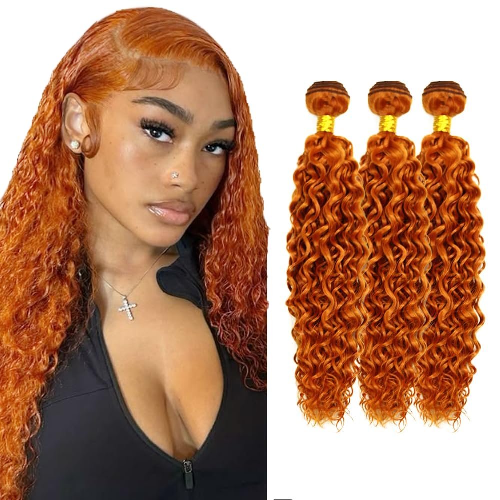 #350 Orange Bundles Human Hair Water Wave Bundles 24 26 28 Inch Unprocessed Brazilian Virgin Hair 3 Bundles 150 Grams Ginger Water Wave Bundles Human Hair Extensions