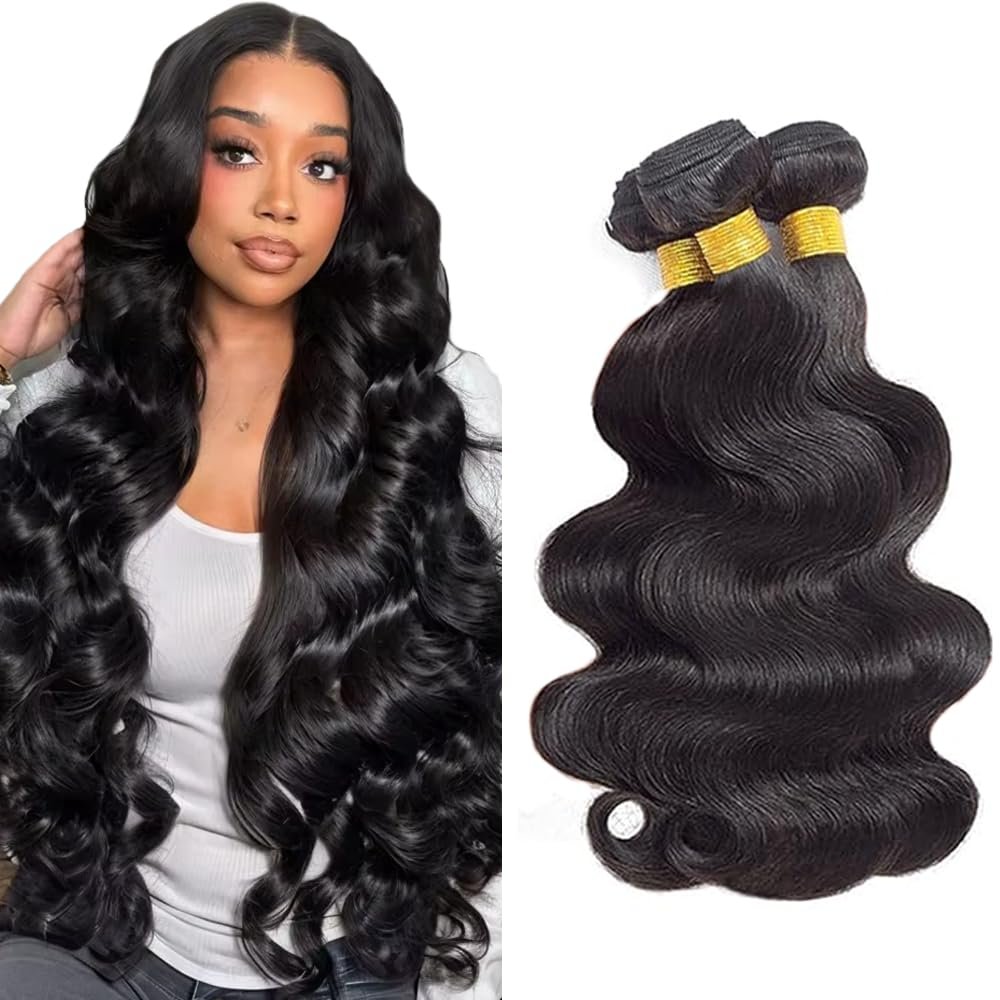 1B Body Wave Human Hair Bundles 30 32 34 Inch Unprocessed Brazilian Virgin Remy Hair Natural Black 3 Bundle Body Wave Bundle Human Hair Extension 150g