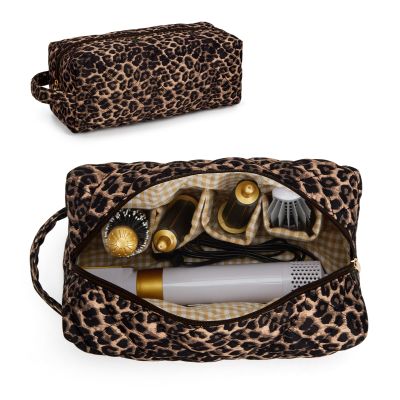HiTotes Hair Tools Travel Bag Compatible with Dyson Airwrap Quilted Leopard Print Travel Case for Shark Flexstyle Cute Floral Hair Tools Organizer