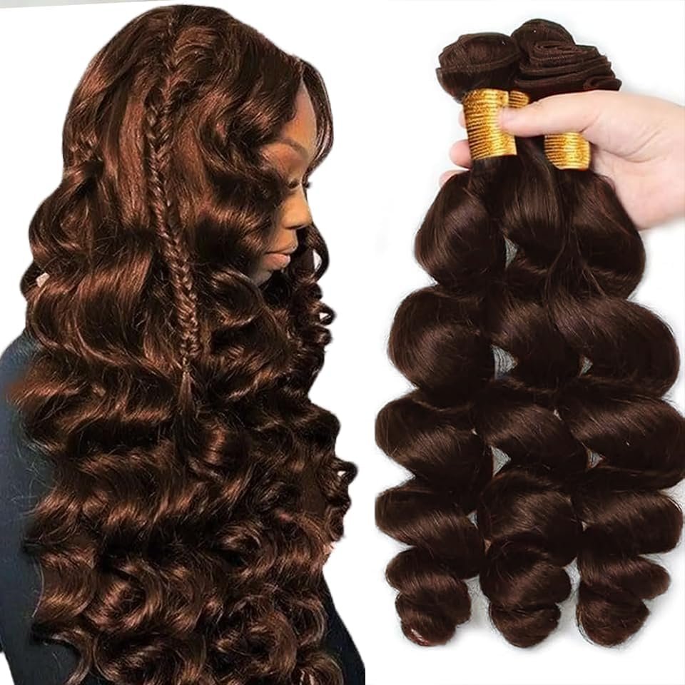 #4 Brown Bundles Human Hair Loose Deep Wave Bundles 22 24 26 Inch Unprocessed Brazilian Virgin Hair 3 Bundles 150 Grams Chocolate Brown Loose Deep Wave Bundles Human Hair Extensions