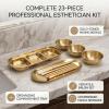 Hamwesh 23Pcs Esthetician Supplies Kit, 3 Gold Mixing Bowls 3 Fan Brushes Face Mask Brushes 1 Gold Tray 12 Compressed Sponges, with Stainless Steel Serving Trays, for Spa Facial view 2