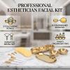 Hamwesh 23Pcs Esthetician Supplies Kit, 3 Gold Mixing Bowls 3 Fan Brushes Face Mask Brushes 1 Gold Tray 12 Compressed Sponges, with Stainless Steel Serving Trays, for Spa Facial view 3