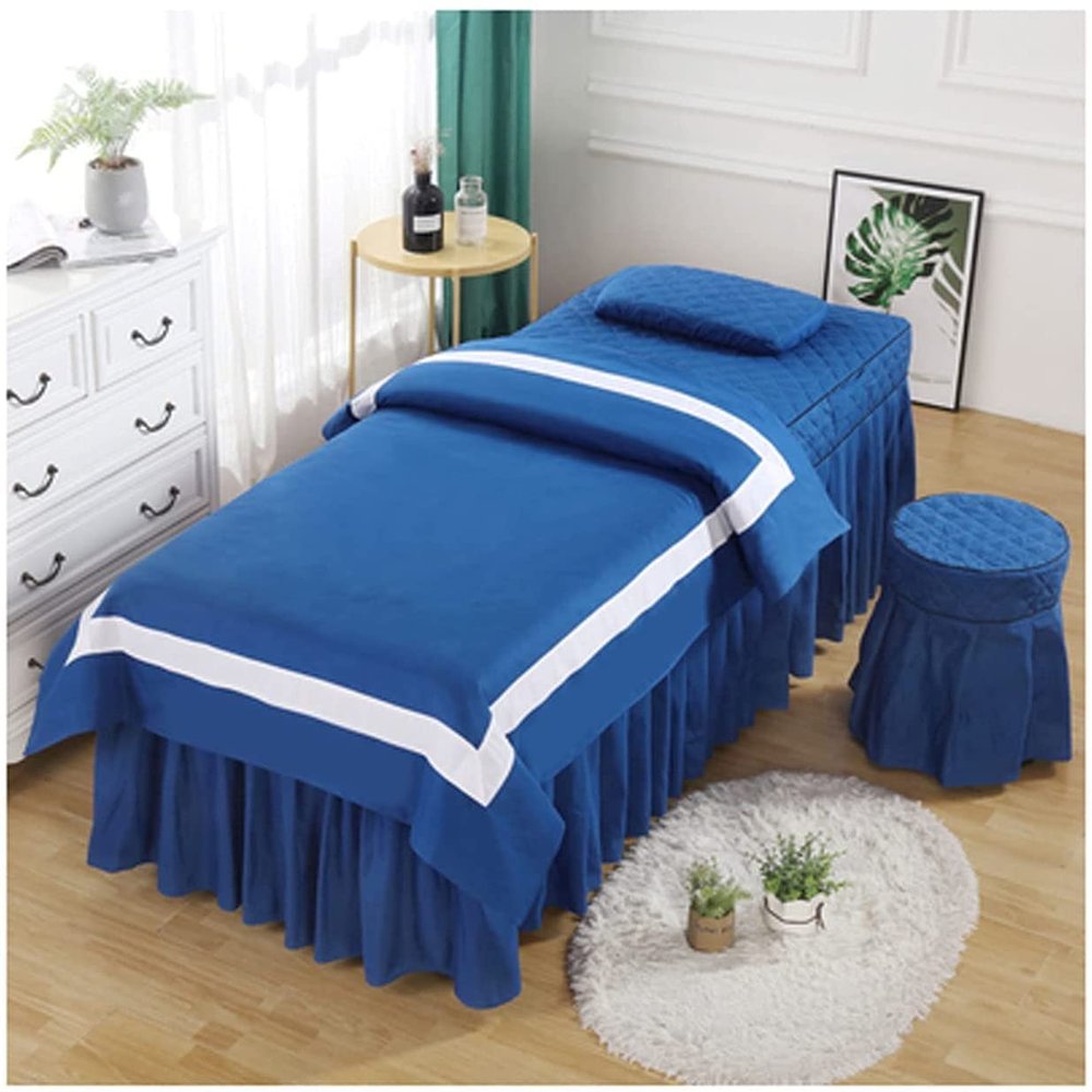 YQBDCKEDU 4Pcs Beauty Salon Bmassage Spa Cover Sets 4-Piece Beauty Bed Cover High-End European Style Beauty Salon Massage Bed Cover Massage Bed Cover(Blue,60 * 180Cm)/Blue/60 * 180Cm